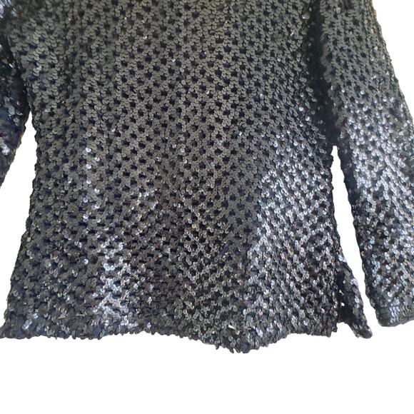 Vintage Partique New York Navy Sequin Openwork Lattice Knit Sweater Medium USA - Picture 5 of 9